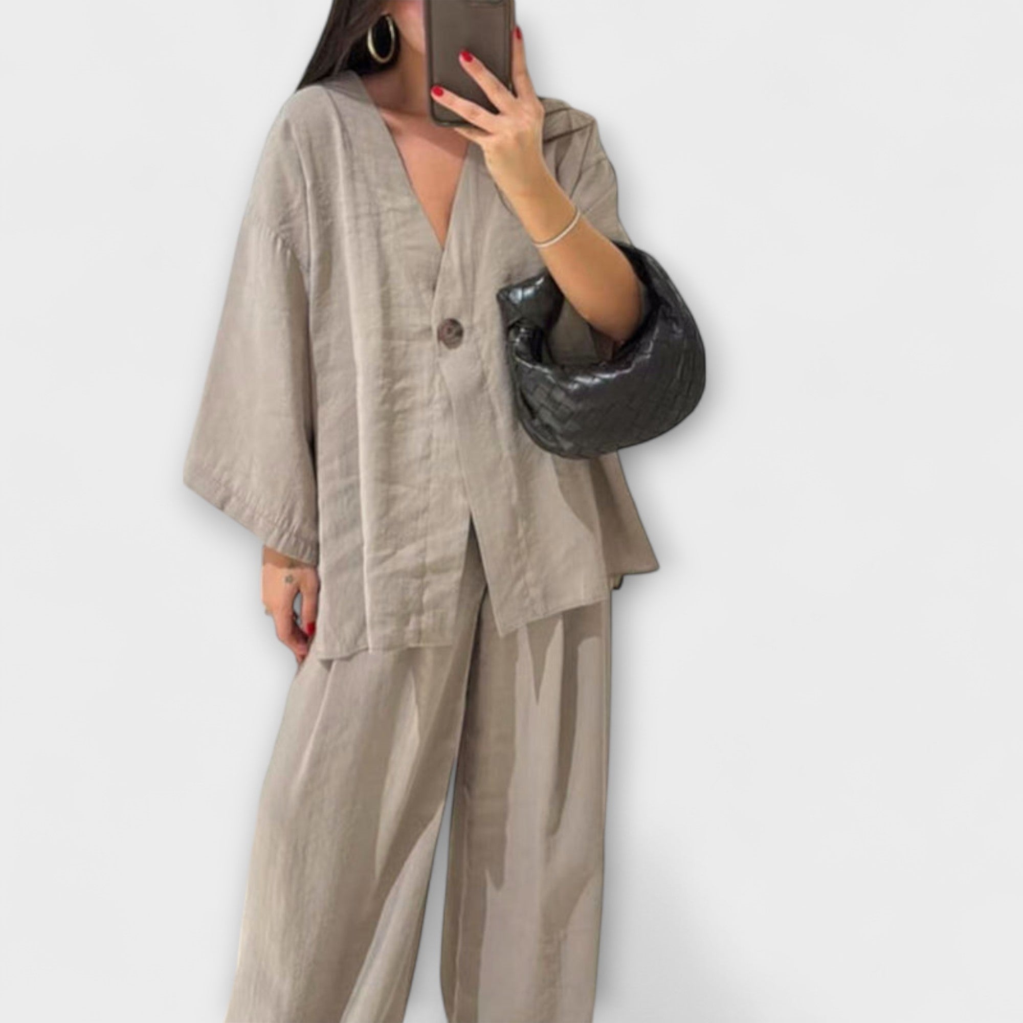 Jacqueline - Duo Haut et Pantalon Décontracté à Col V