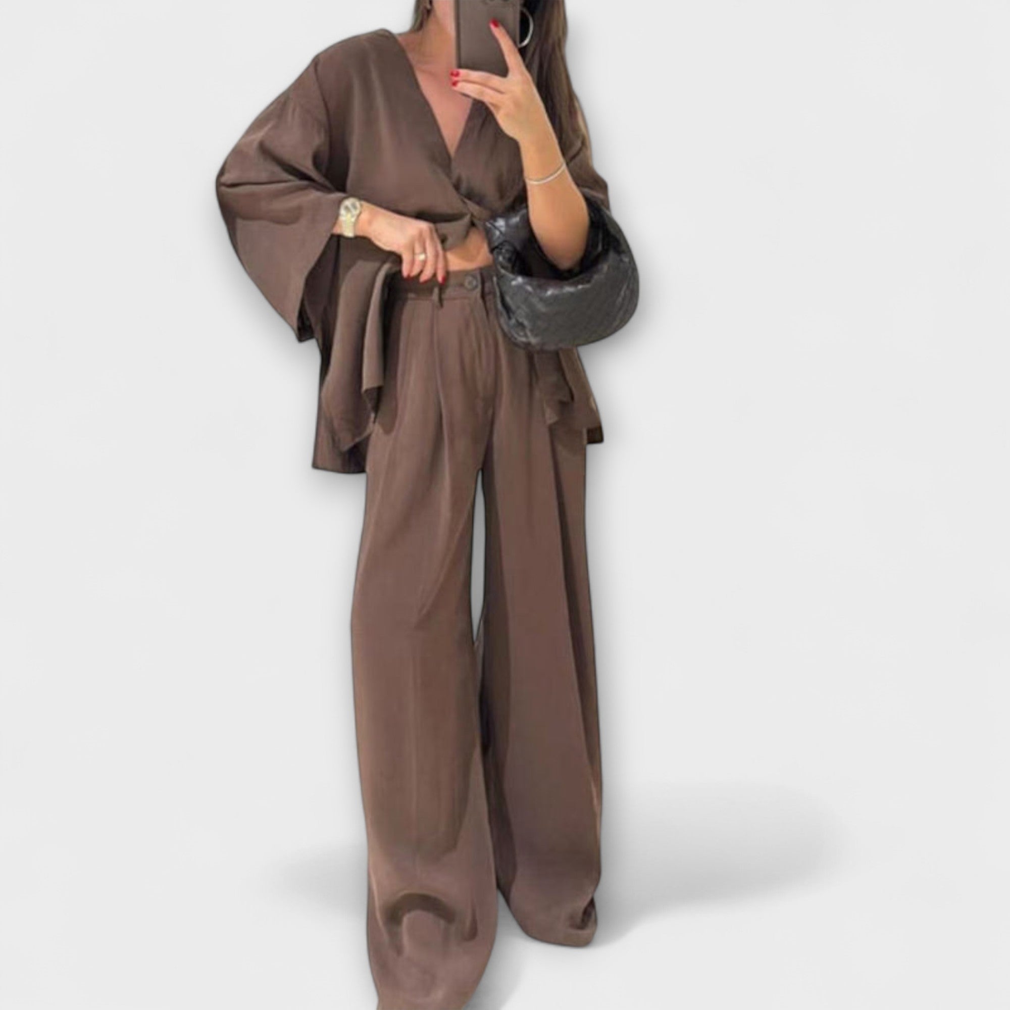 Jacqueline - Duo Haut et Pantalon Décontracté à Col V