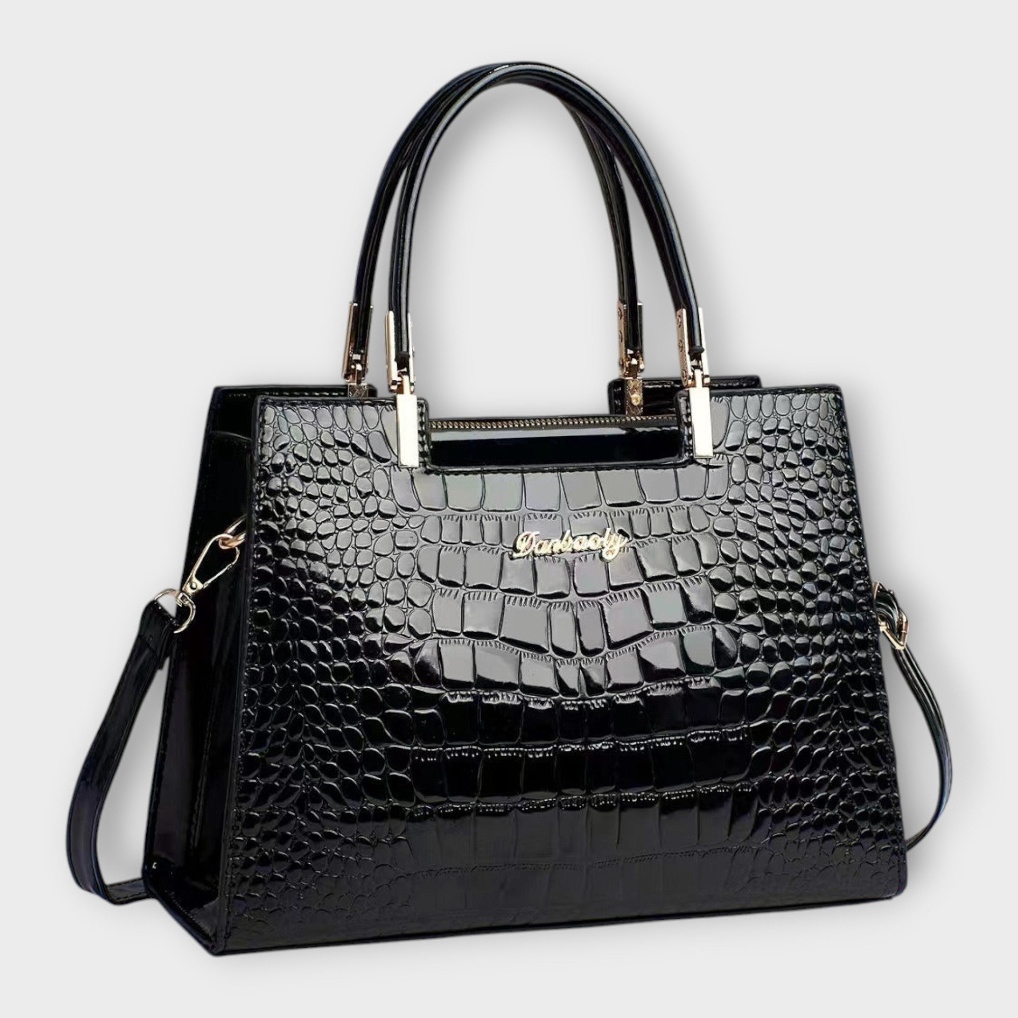 Lora. - Sac à main en cuir verni à motif crocodile