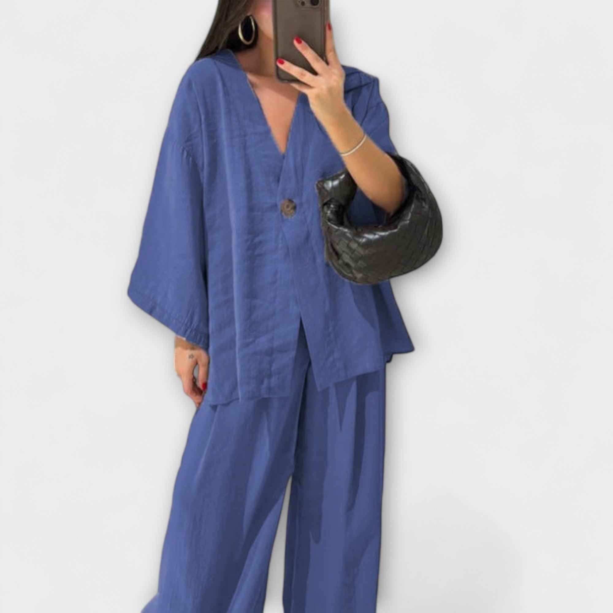 Jacqueline - Duo Haut et Pantalon Décontracté à Col V