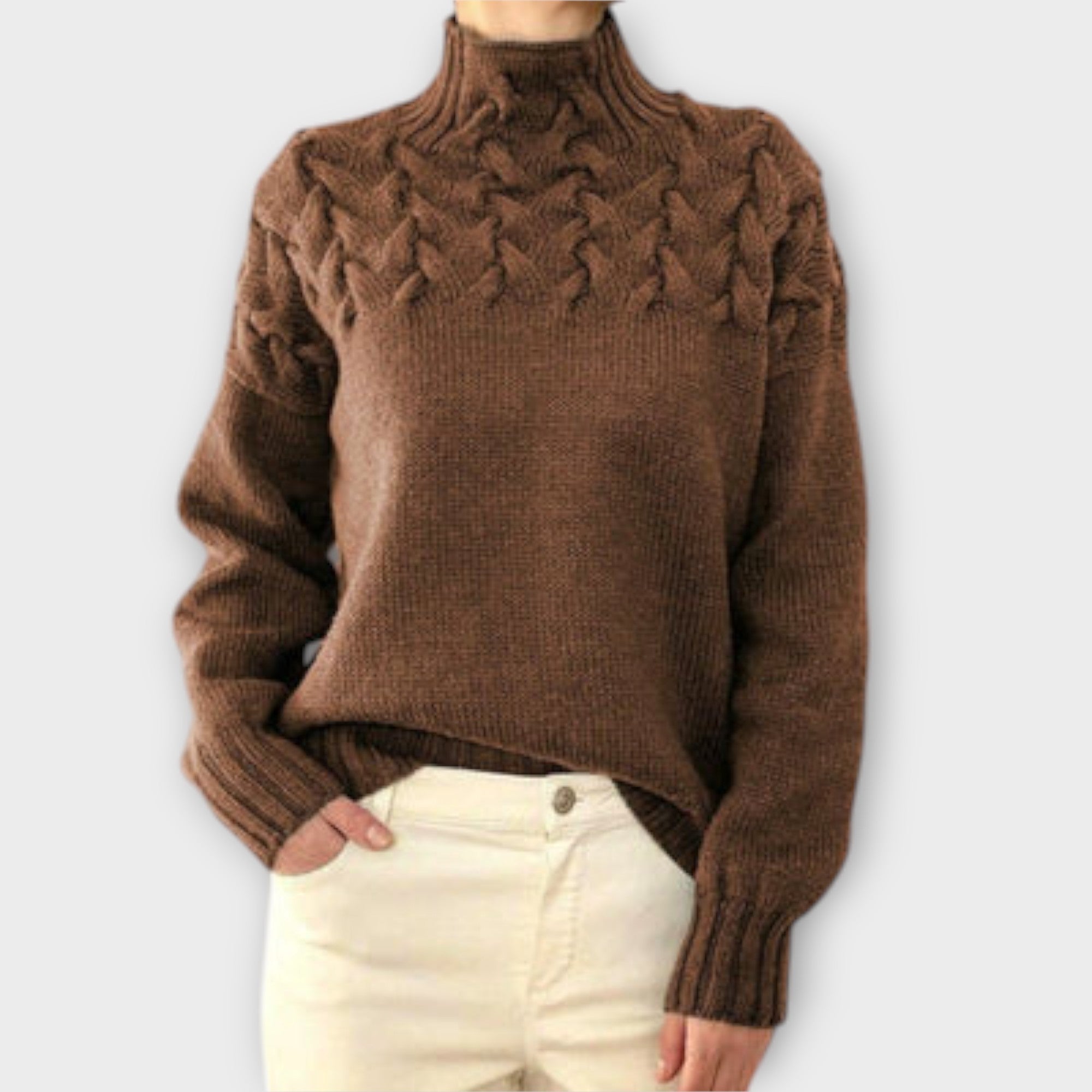 Eva - Pull Femme avec Détail en Tricot à Câble