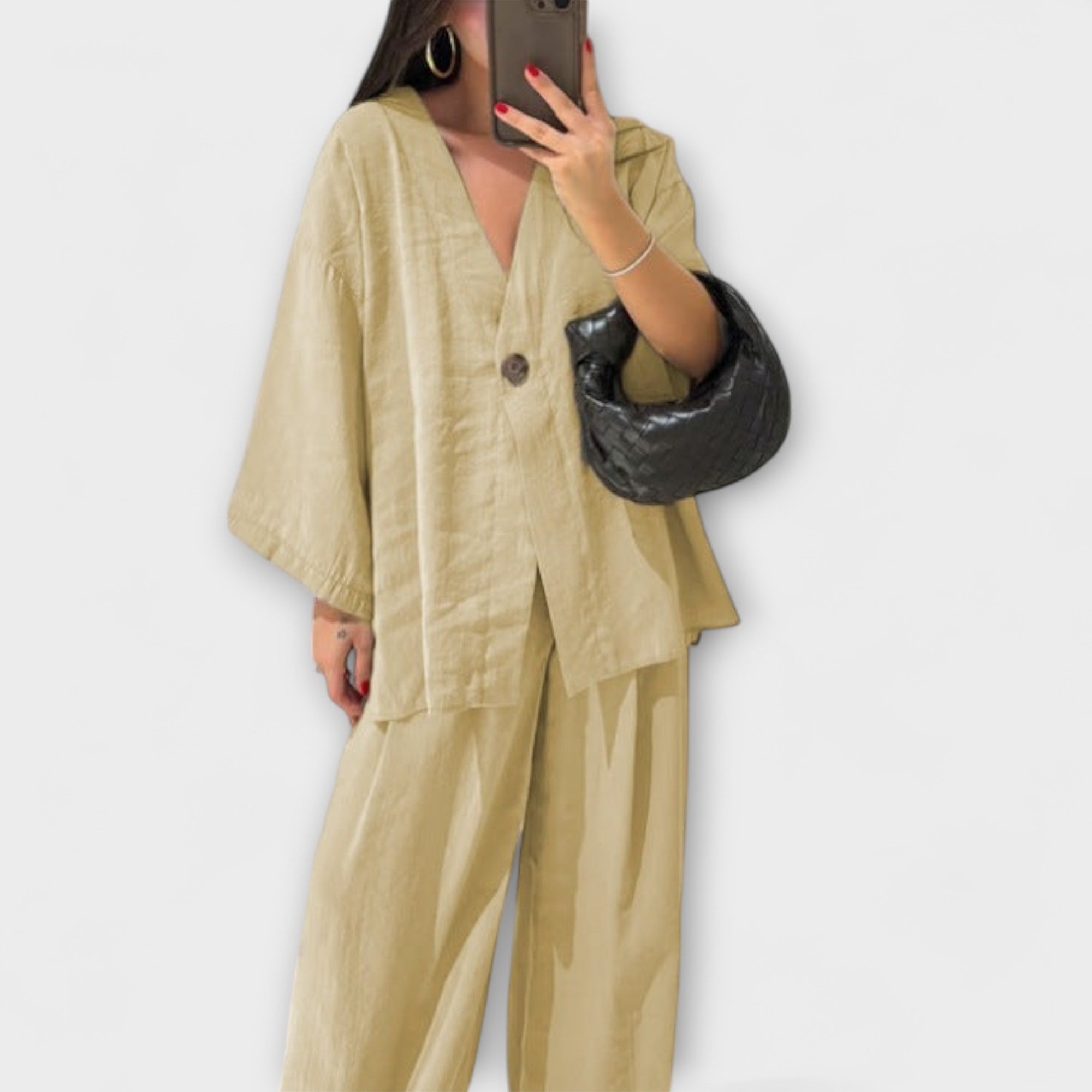 Jacqueline - Duo Haut et Pantalon Décontracté à Col V