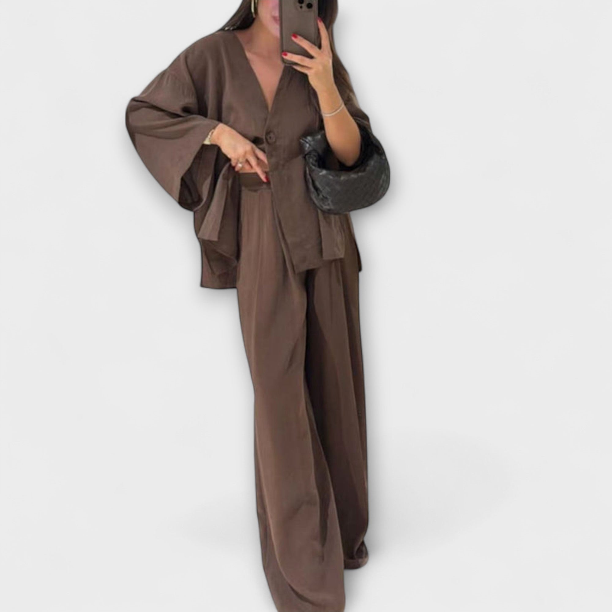 Jacqueline - Duo Haut et Pantalon Décontracté à Col V