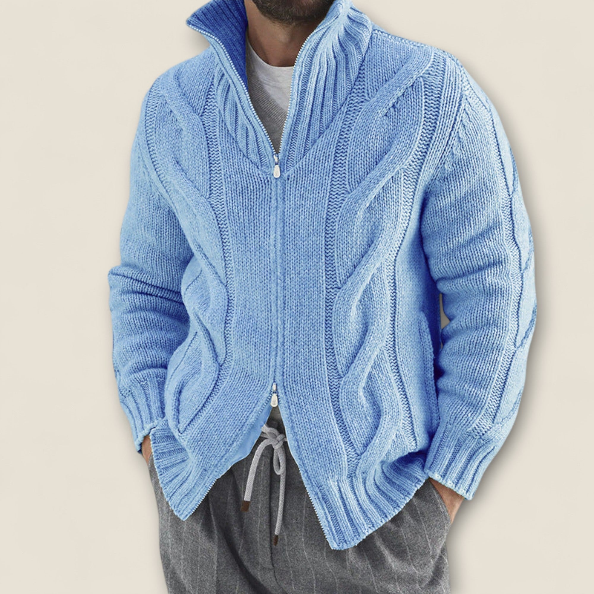 Stefano - Veste zippée en tricot torsadé