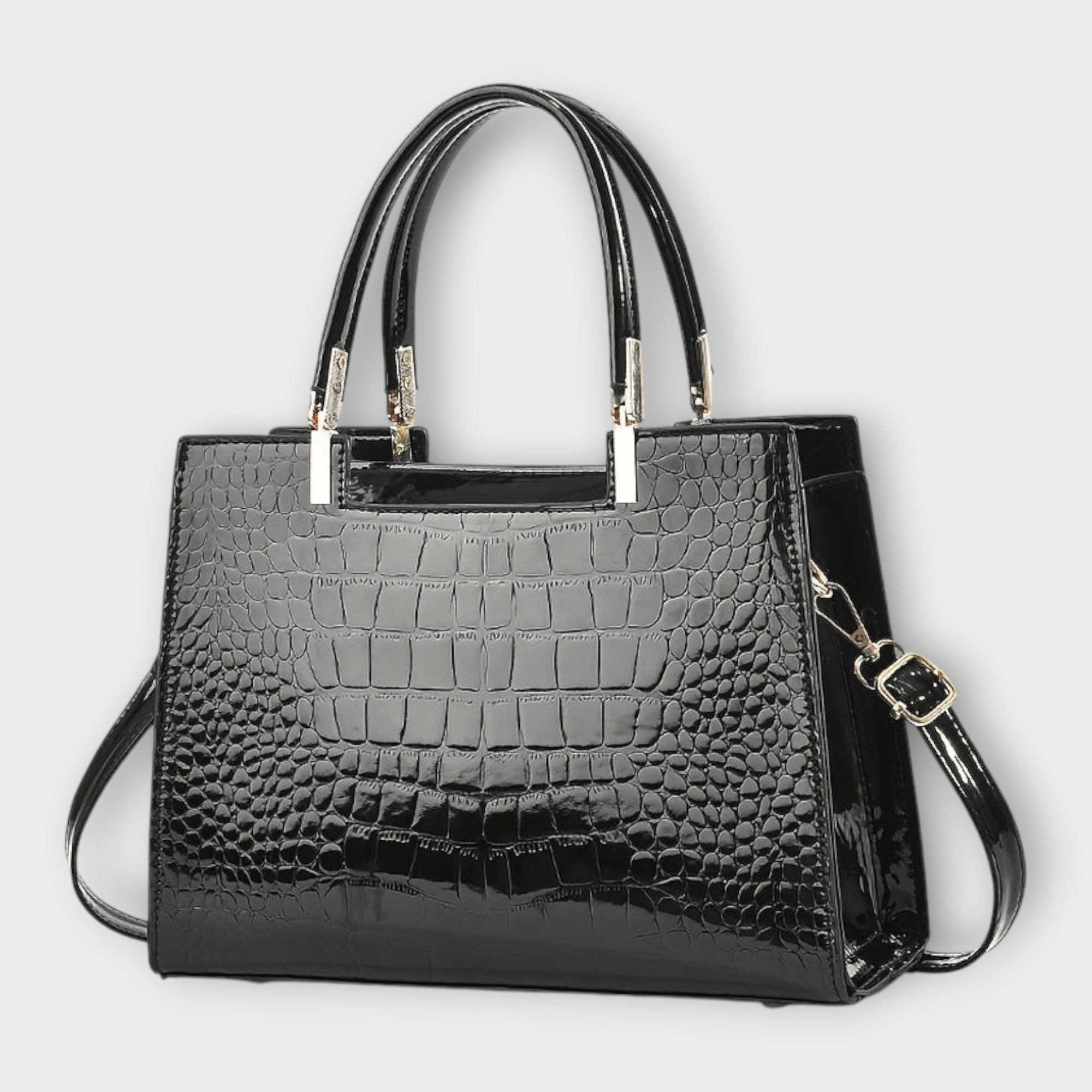 Lora. - Sac à main en cuir verni à motif crocodile