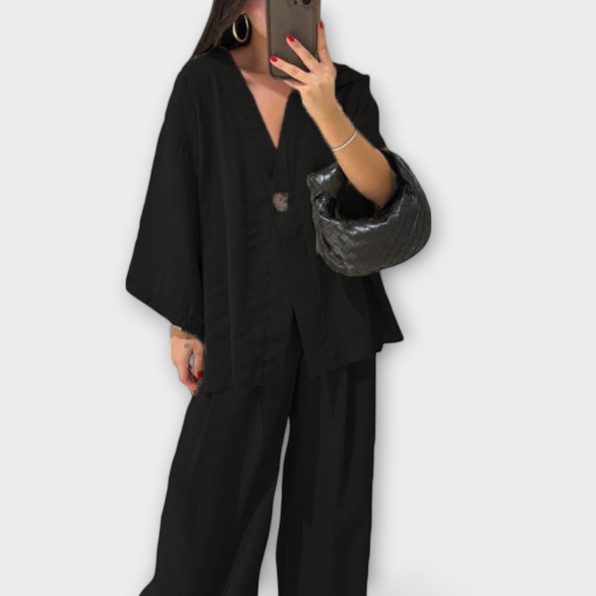 Jacqueline - Duo Haut et Pantalon Décontracté à Col V