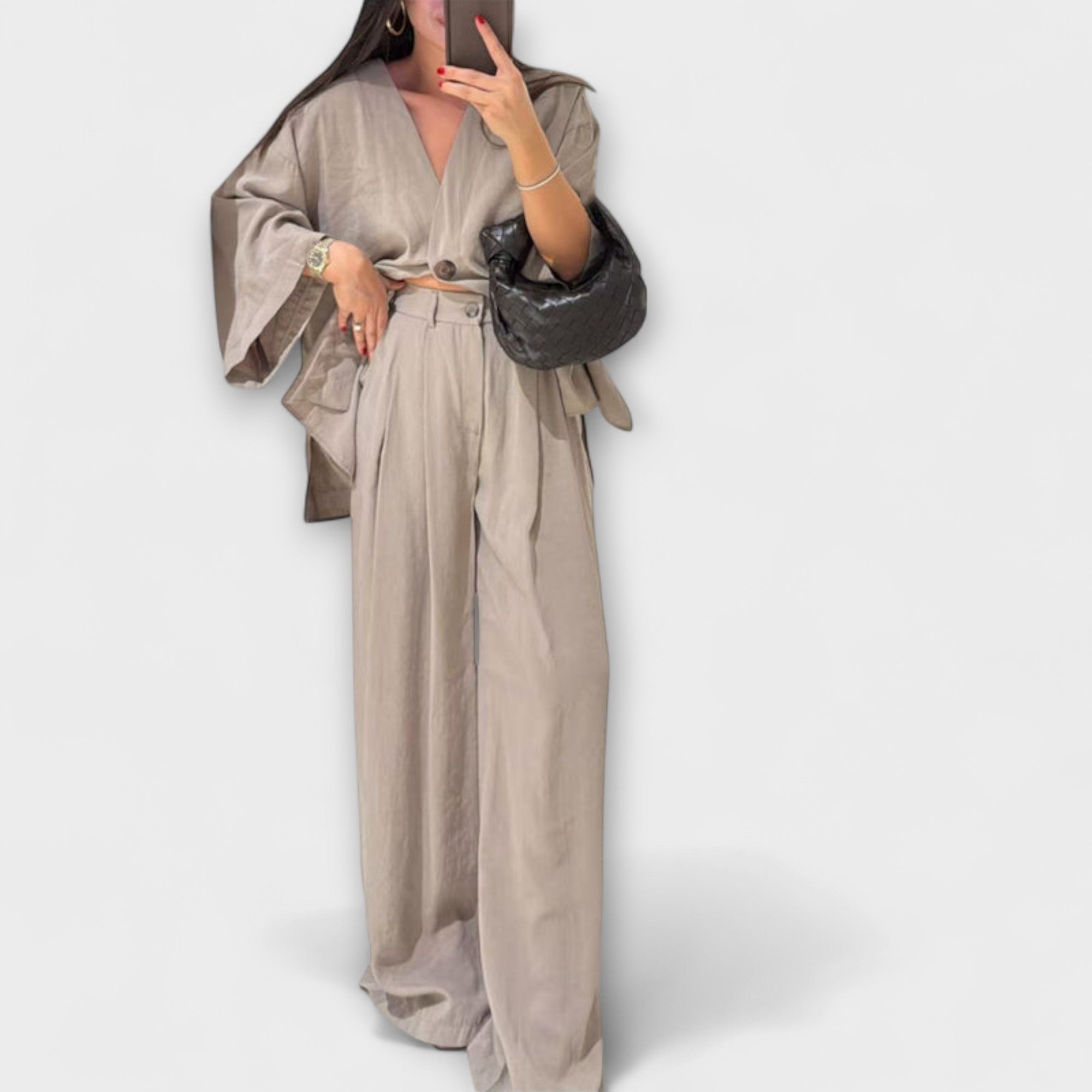 Jacqueline - Duo Haut et Pantalon Décontracté à Col V