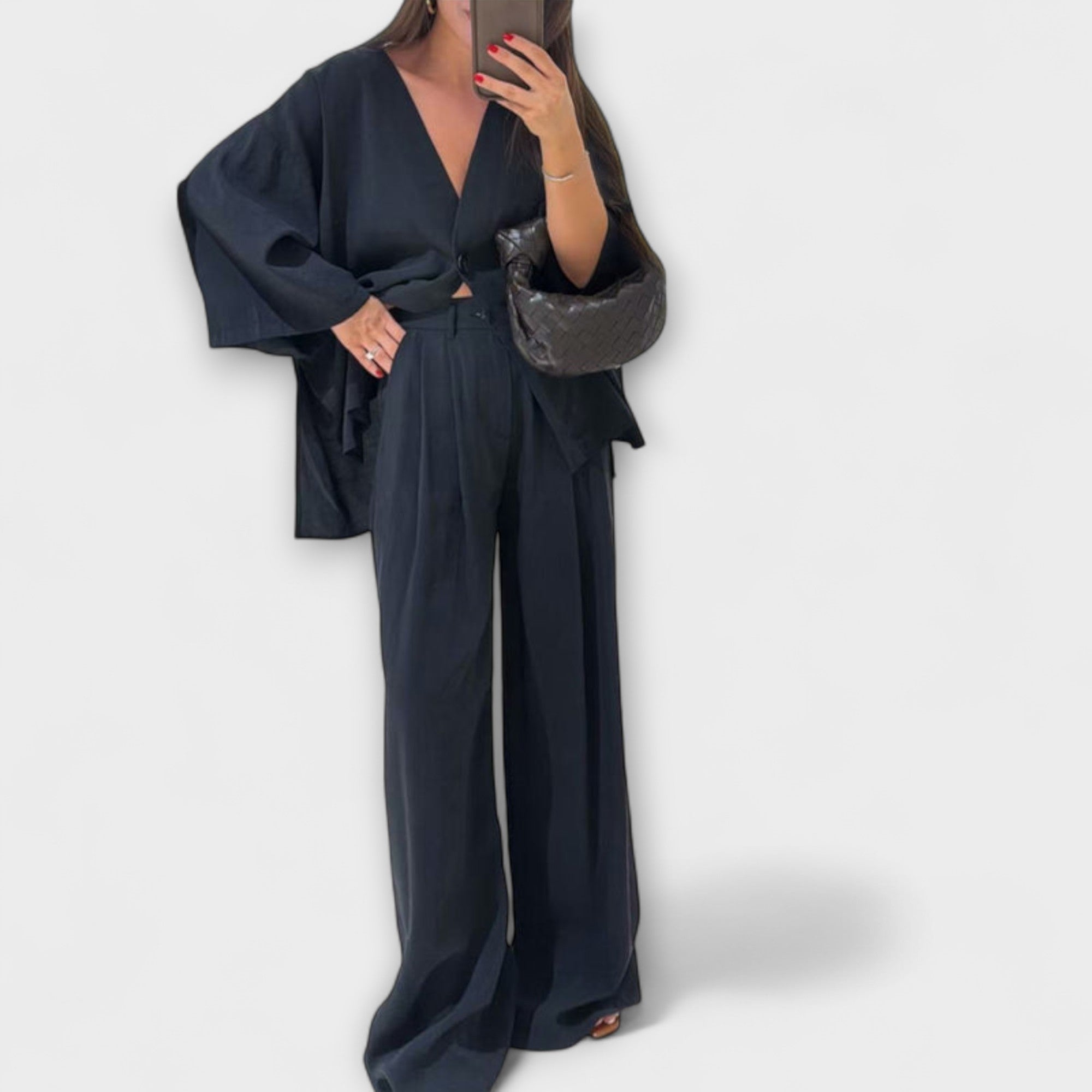 Jacqueline - Duo Haut et Pantalon Décontracté à Col V