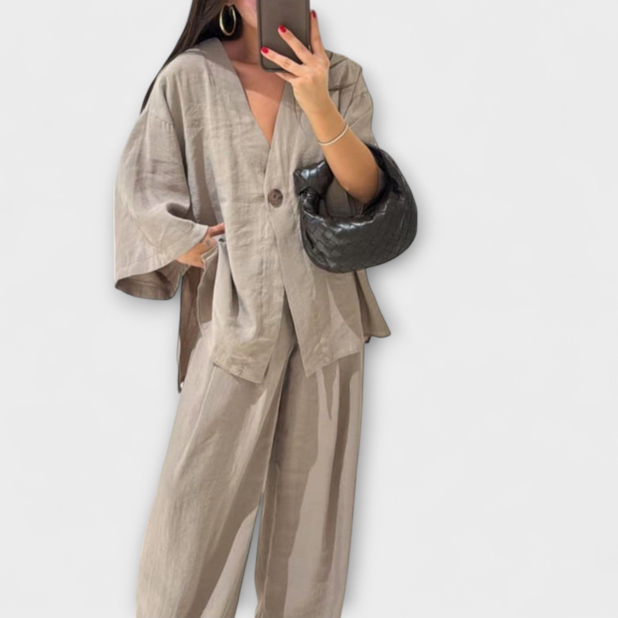 Jacqueline - Duo Haut et Pantalon Décontracté à Col V