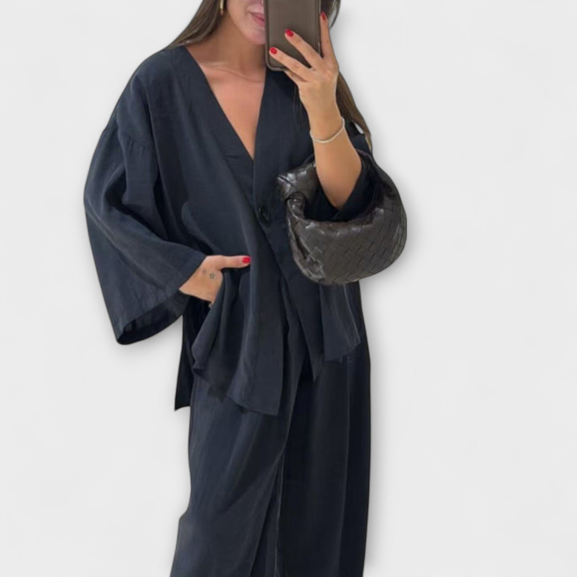 Jacqueline - Duo Haut et Pantalon Décontracté à Col V