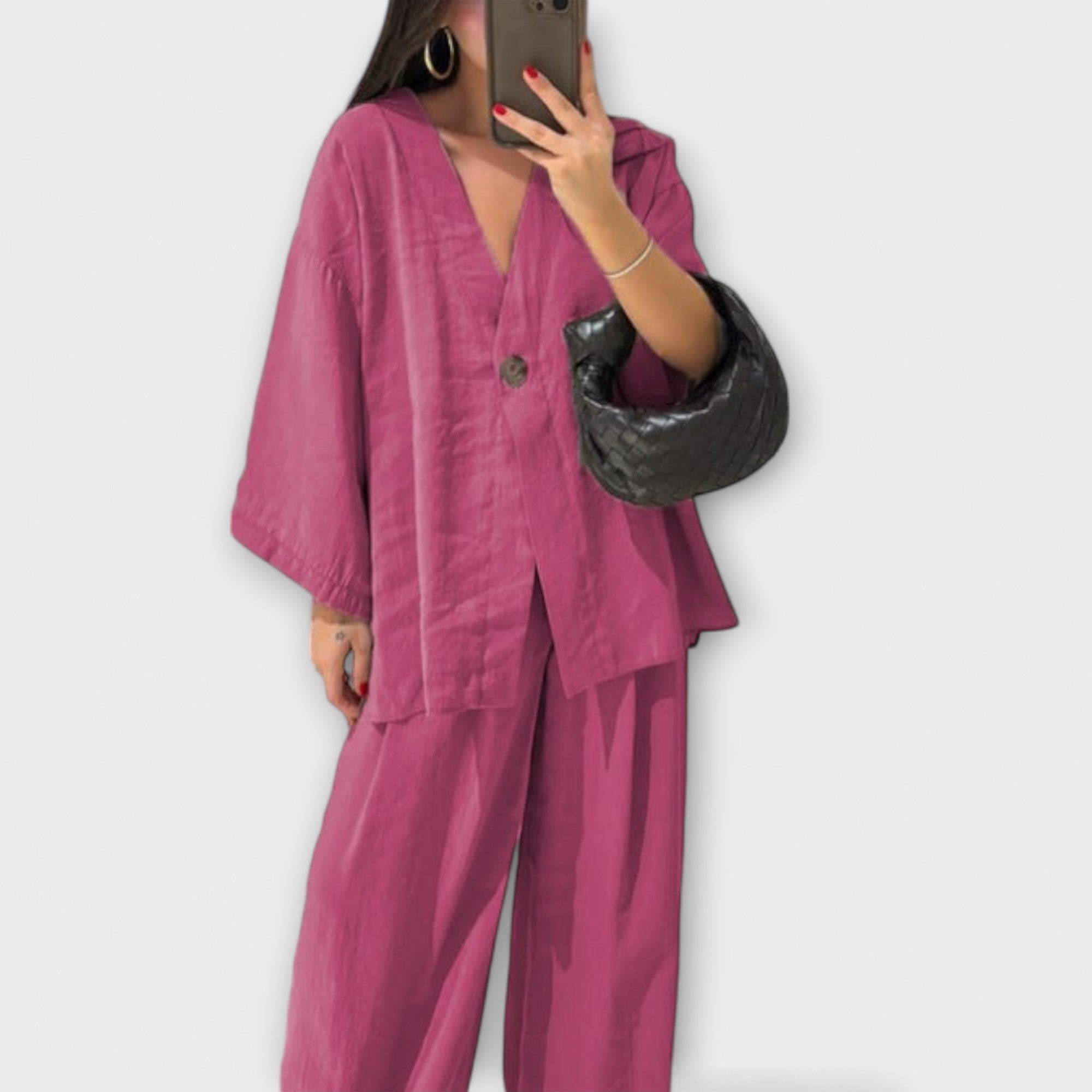 Jacqueline - Duo Haut et Pantalon Décontracté à Col V