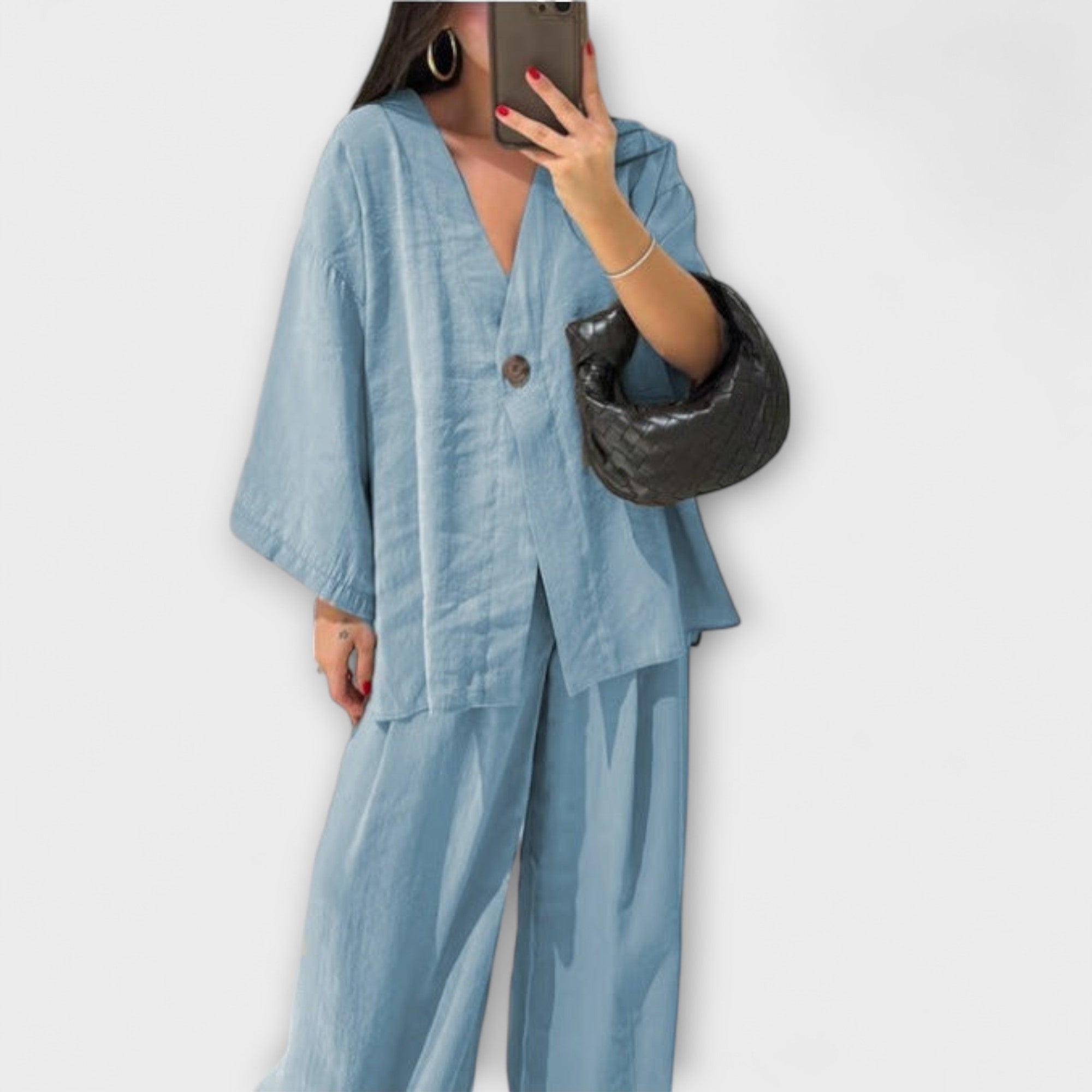 Jacqueline - Duo Haut et Pantalon Décontracté à Col V