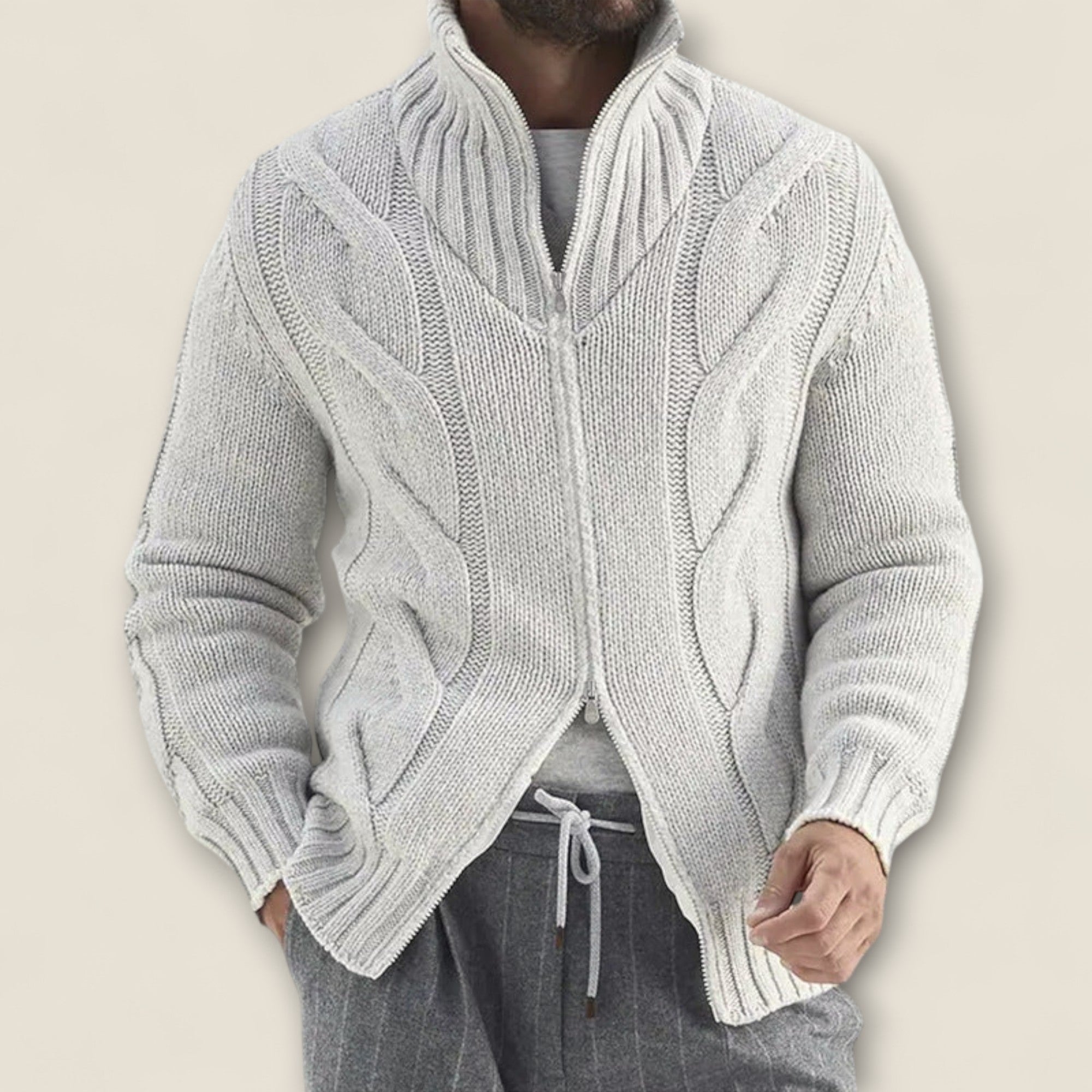 Stefano - Veste zippée en tricot torsadé