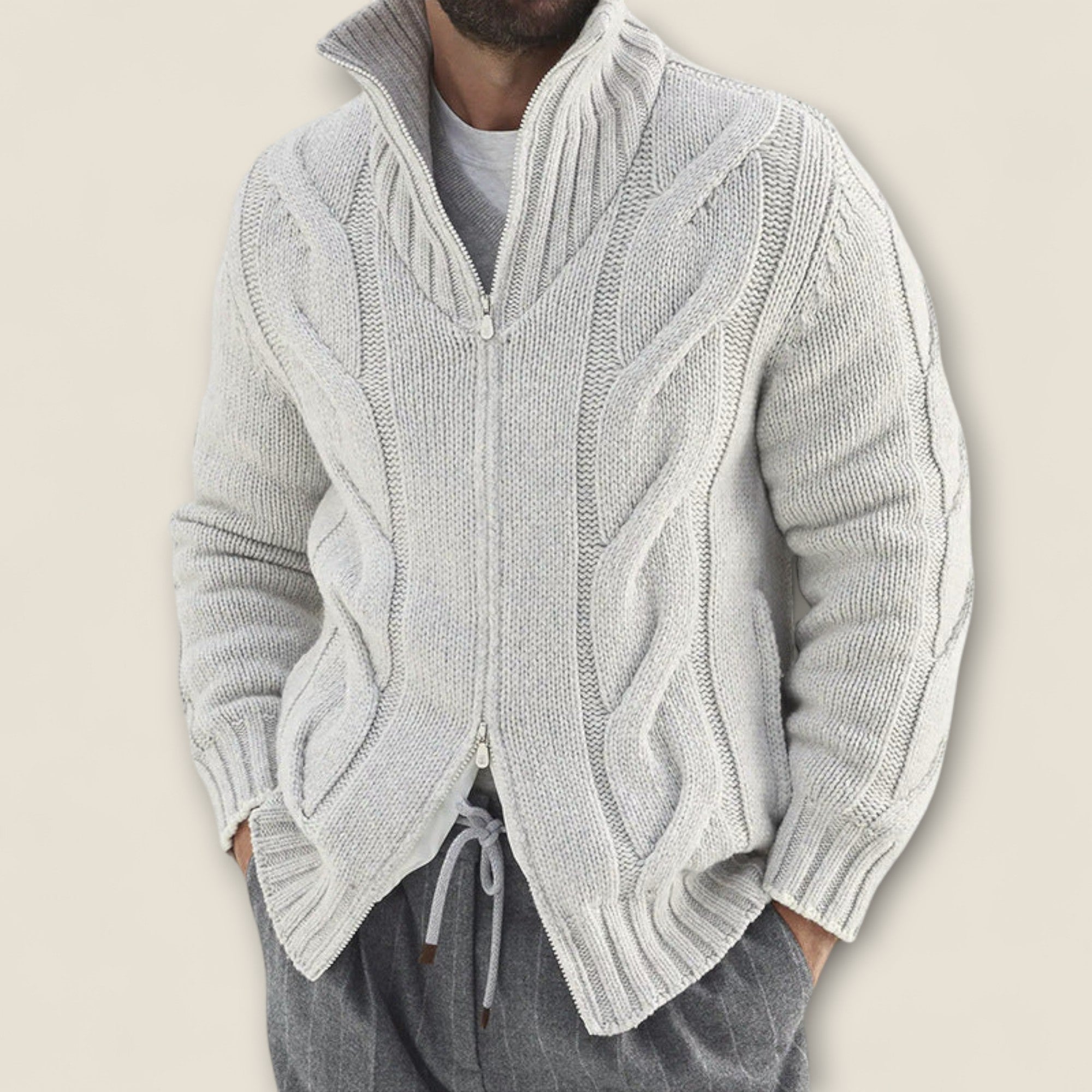 Stefano - Veste zippée en tricot torsadé