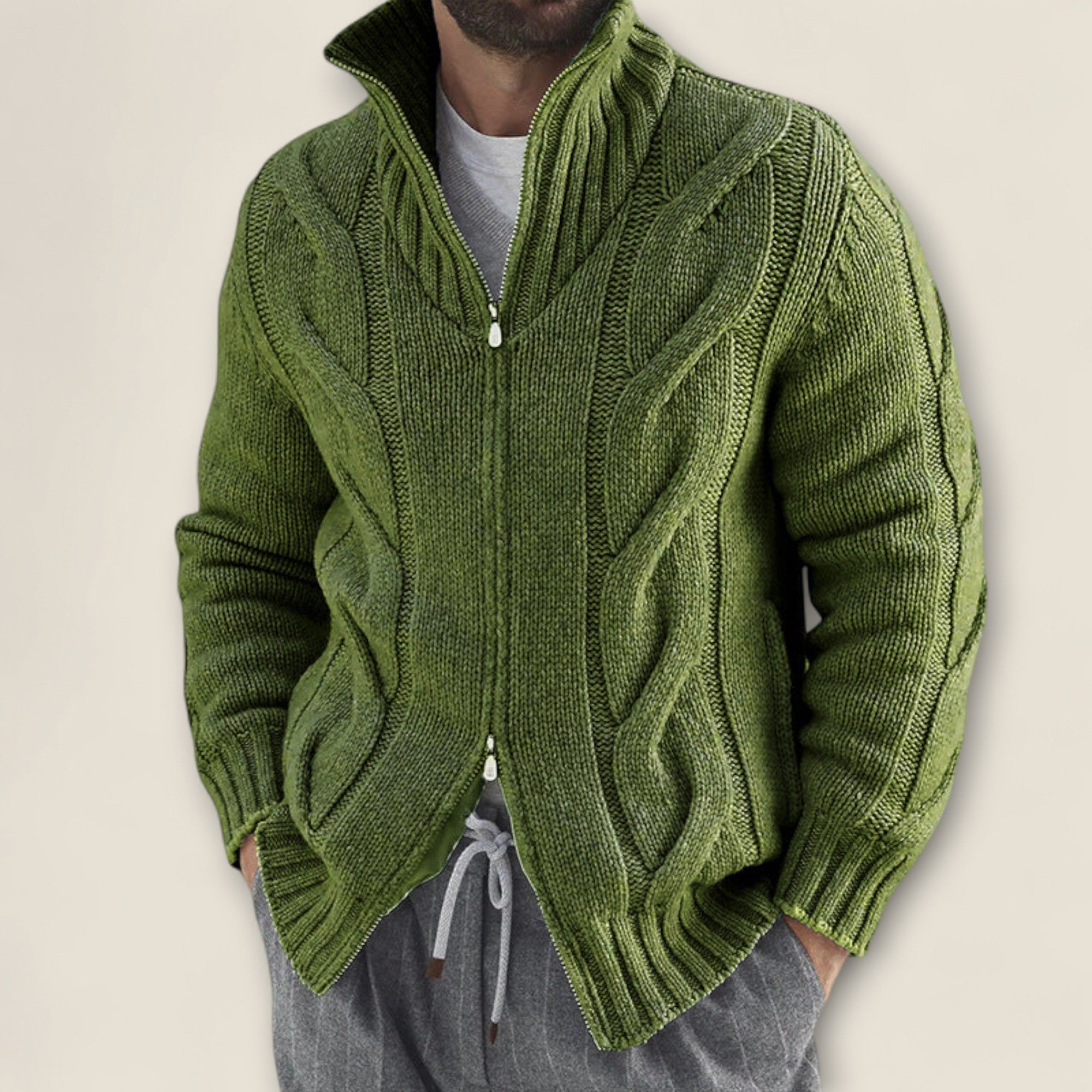 Stefano - Veste zippée en tricot torsadé