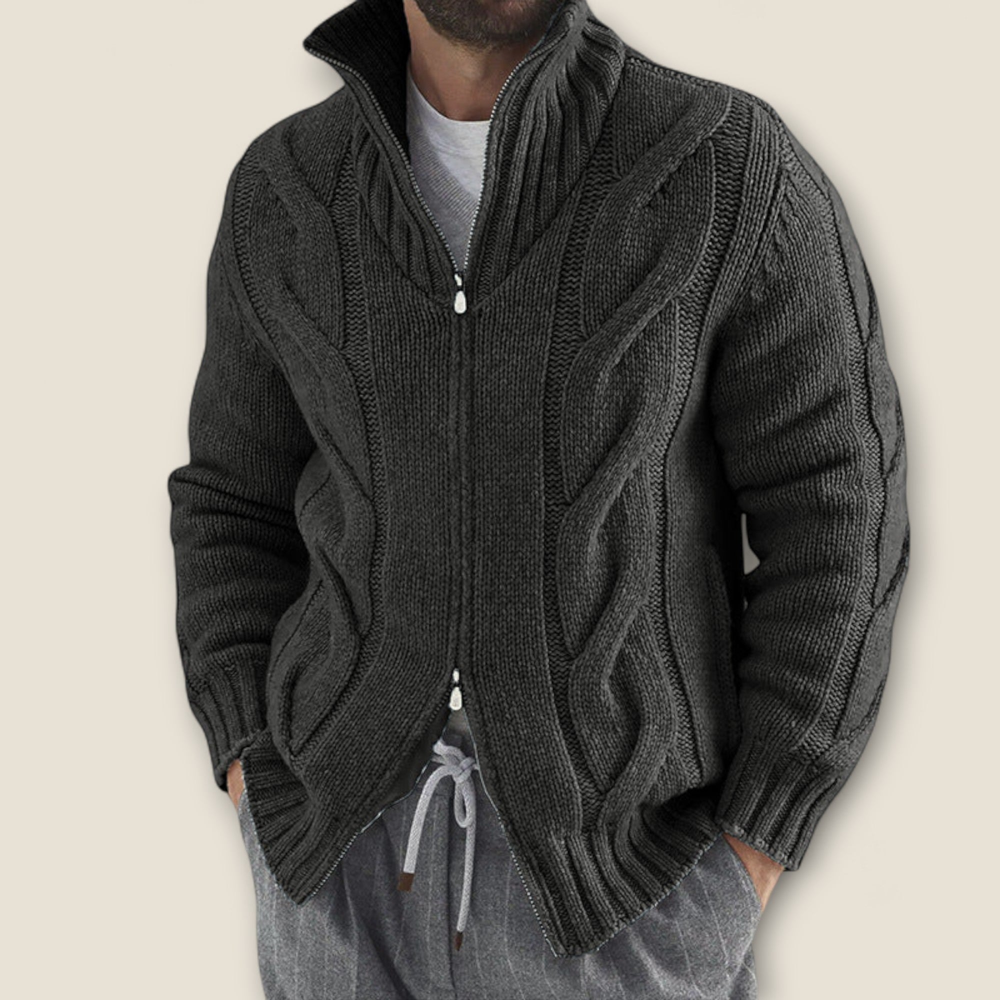 Stefano - Veste zippée en tricot torsadé