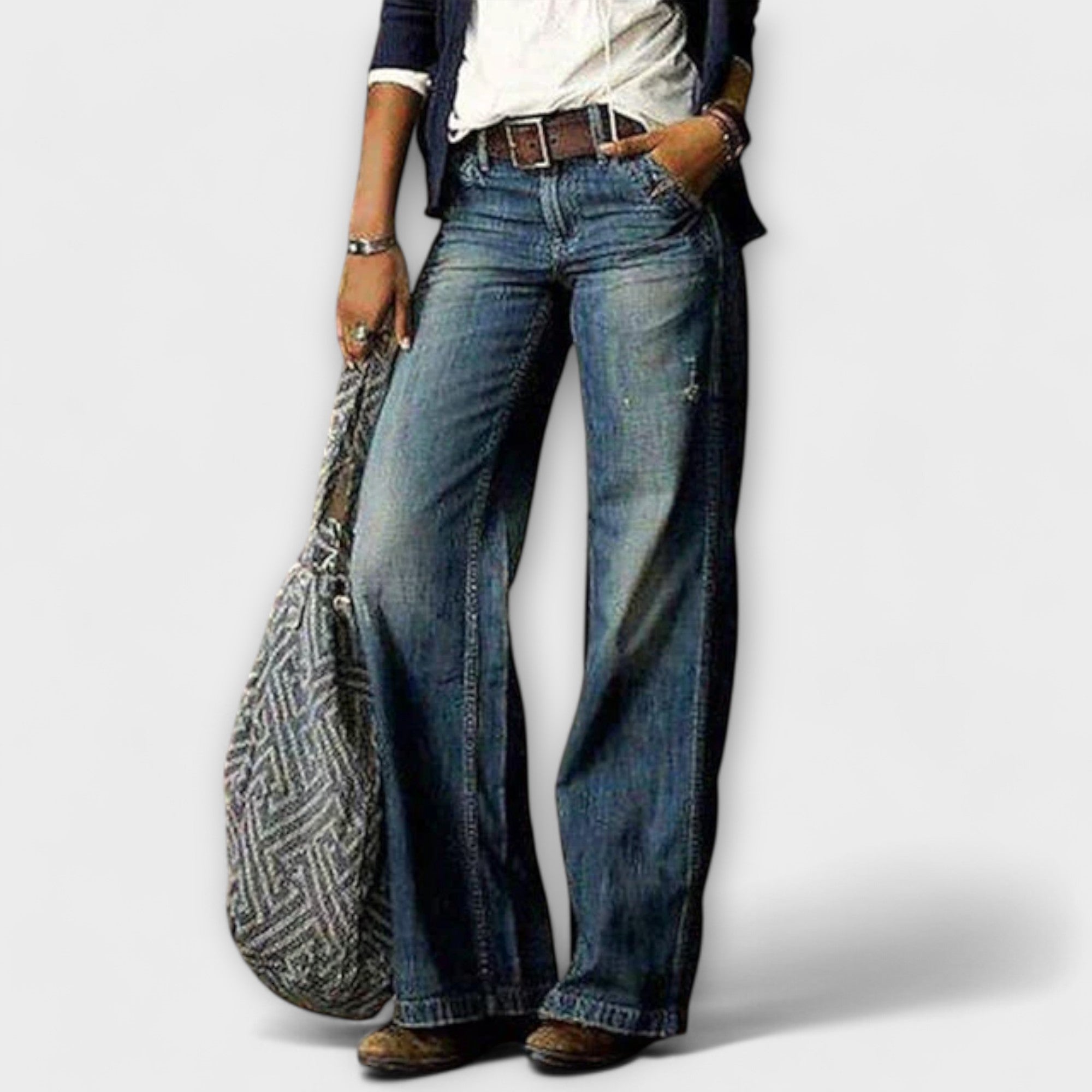 Cess - Pantalon en Denim à Jambes Larges
