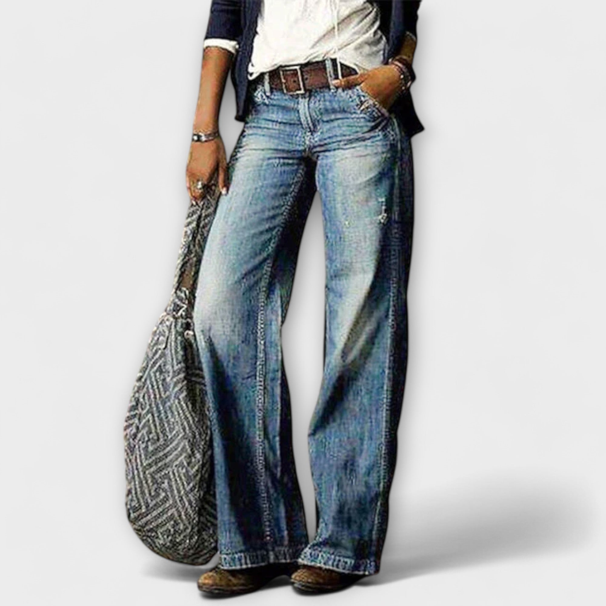Cess - Pantalon en Denim à Jambes Larges