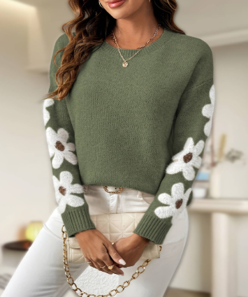 Silke - Pull en Maille Douce avec Design Floral