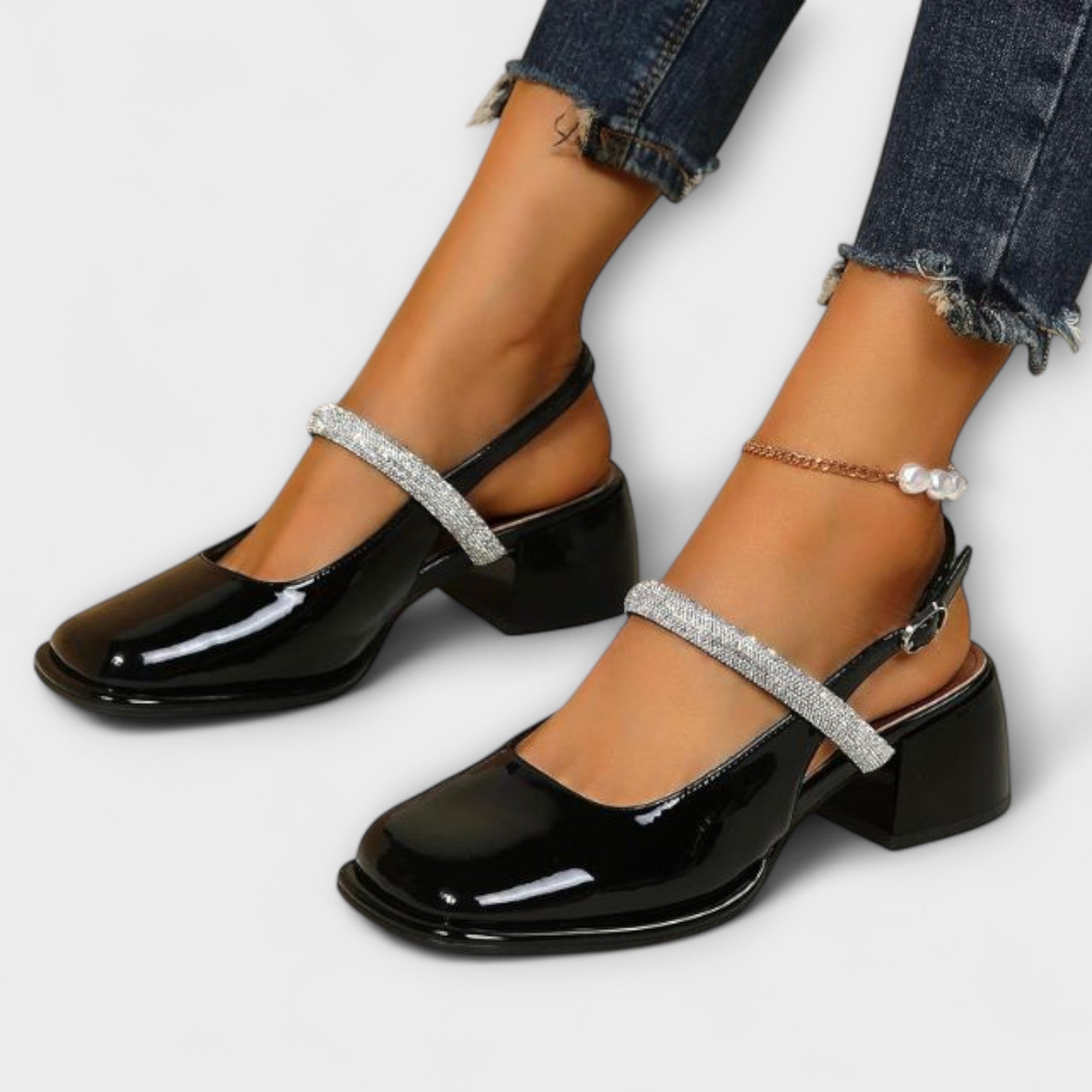 Celandra - Mary Janes avec Sangle Pailletée et Talon Bloc