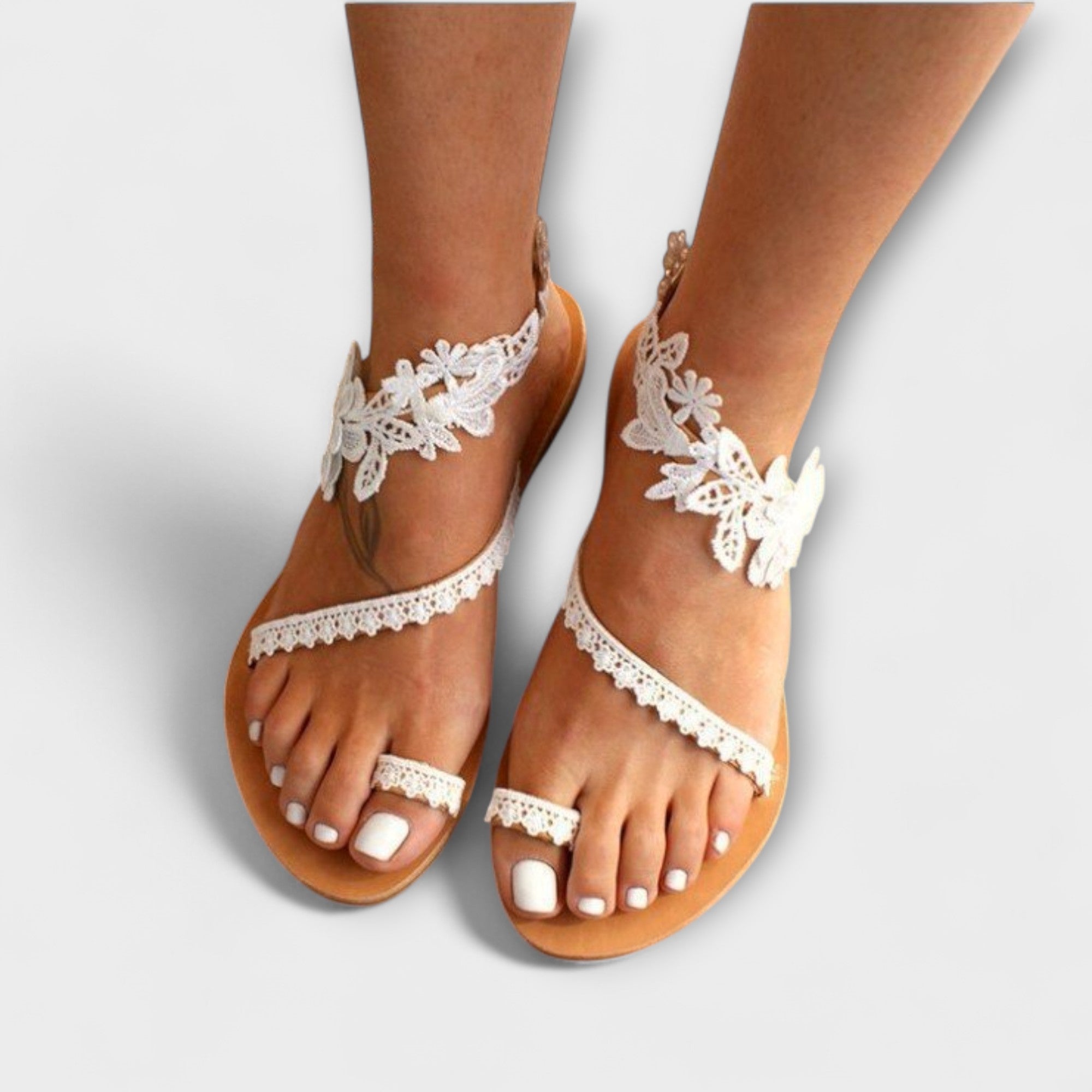 Boho - Sandales Confortables avec Fleurs et Bride de Cheville