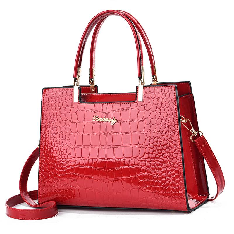 Lora. - Sac à main en cuir verni à motif crocodile